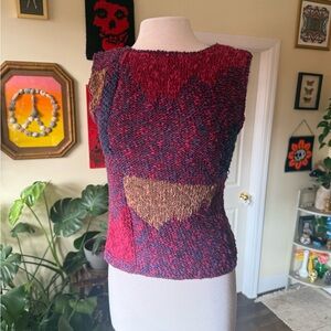 Vintage 80’s that’s me! Hand Knit Red and Purple Sleeveless Tank Top